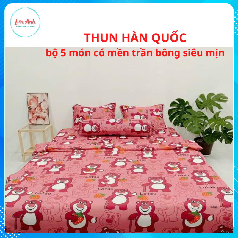 Bộ Ga thun lạnh hàn quốc 5 món có mền ( gồm 1 drap + 2 vỏ áo nằm + 1 vỏ áo ôm + 1 mền )