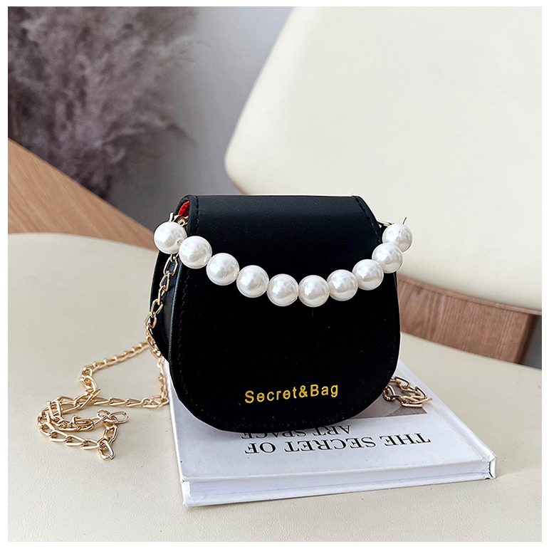 Túi mini nữ túi xách tay đeo chéo da trơn phối dây ngọc quai xích phong cách Hàn Quốc LK336