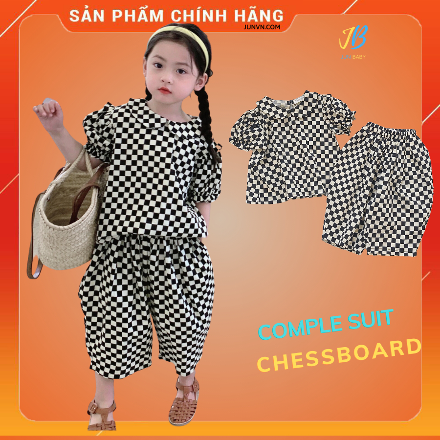 Bộ đồ bé gái mùa hè kẻ ô bàn cờ phong cách Hàn Quốc