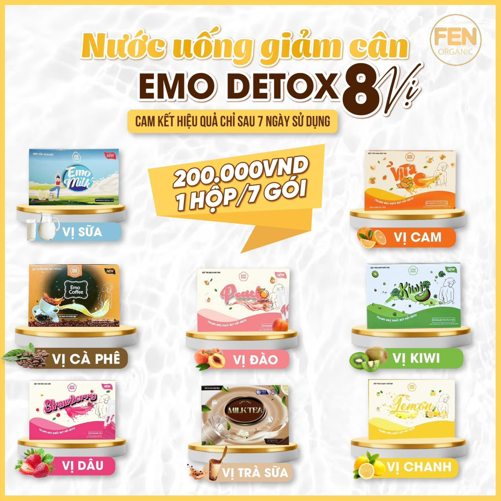 NƯỚC UỐNG TRÁI CÂY EMOSLIM 8 VỊ - kèm quà - bình nước - thước dây