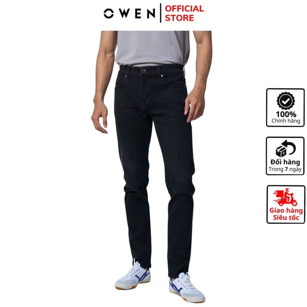 Quần jean nam hàng hiệu Owen QJS230160 màu xám đen vải bò denim cotton cao cấp bền đàn hồi tốt