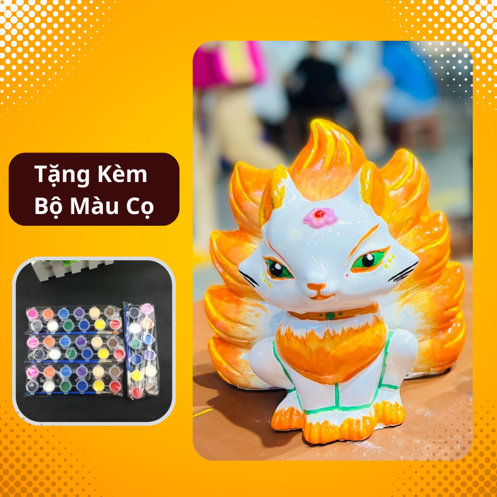 Tượng thạch cao tô màu Hồ Ly- Tượng tô cho bé gái tặng kèm cọ và màu vẽ acrylic