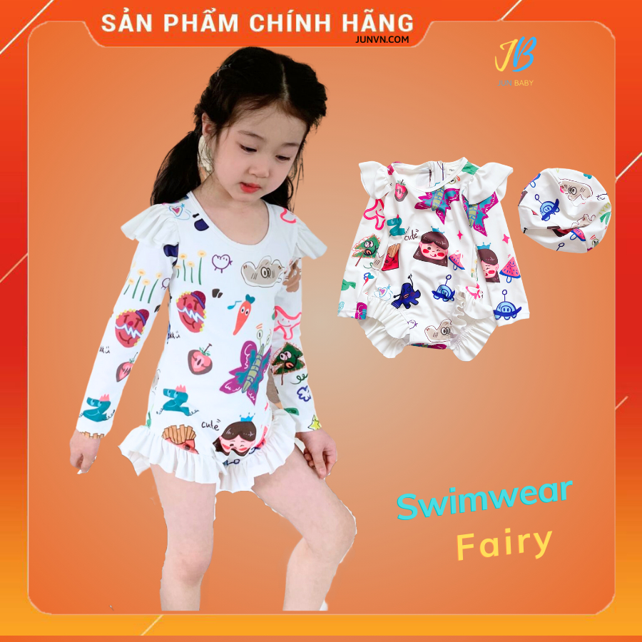 Bộ đồ bơi bé gái dài tay, đồ bơi chống nắng UPF50+ thiết kế cánh tiên Bikini cho bé JUN Baby