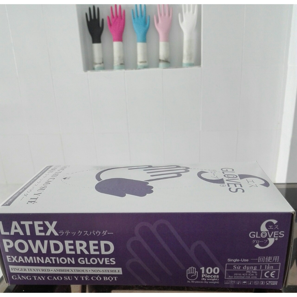 Găng tay cao su Sgloves Latex có bột 4.9g 100 chiếc/hộp CHÍNH HÃNG