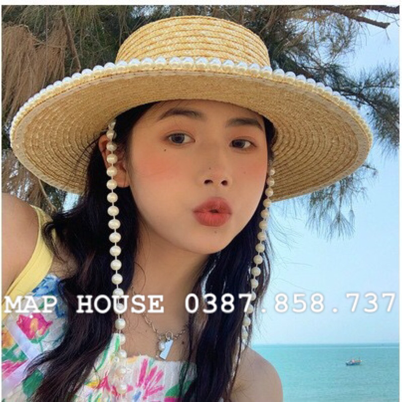 Mũ gaucho vành to đi biển dây ngọc