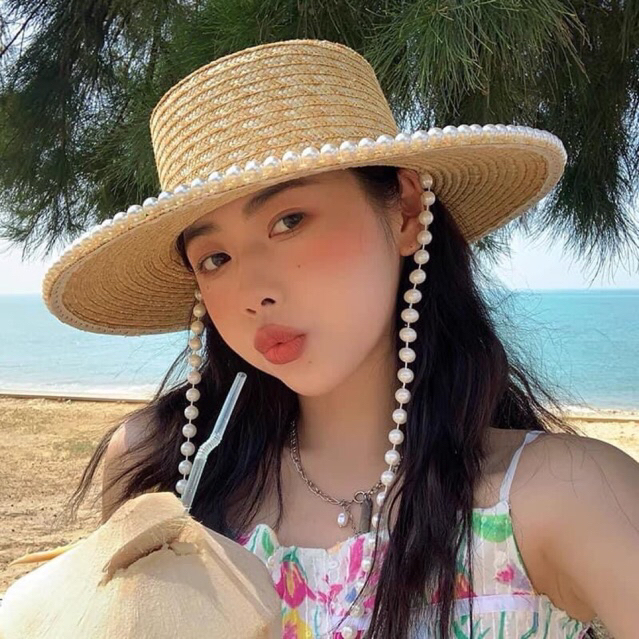 Mũ gaucho vành to đi biển dây ngọc