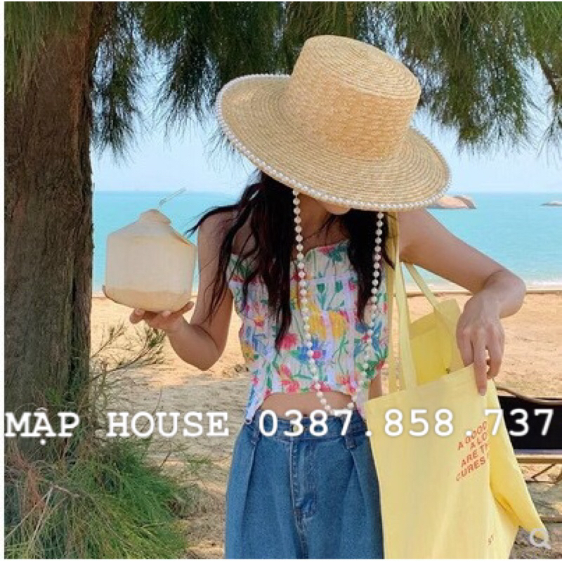 Mũ gaucho vành to đi biển dây ngọc