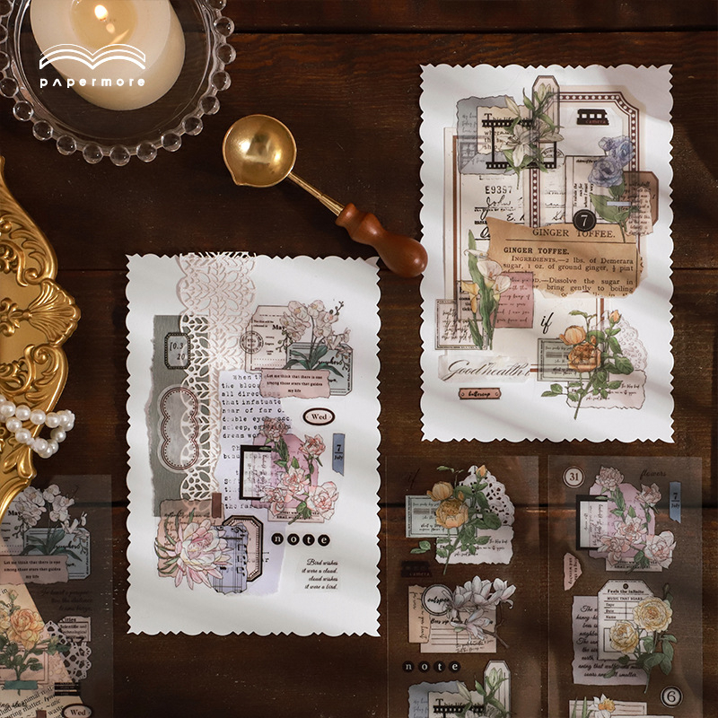 Set 6 Tấm Sticker PET Dán Trang Trí Sổ Tay DIY Bullet Journal Hình Hoa Lá