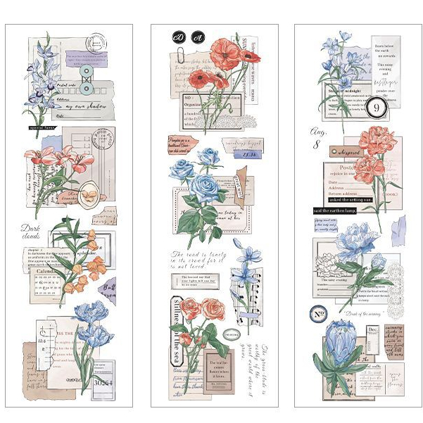 Set 6 Tấm Sticker PET Dán Trang Trí Sổ Tay DIY Bullet Journal Hình Hoa Lá