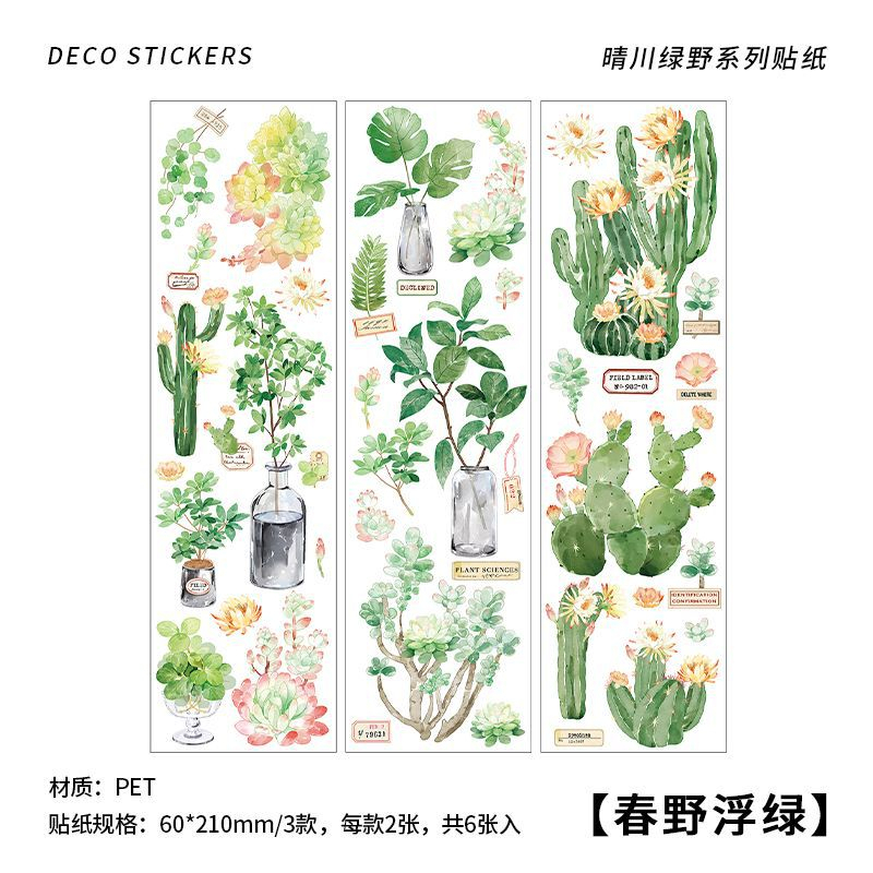 Set 6 Tấm Sticker PET Dán Trang Trí Sổ Tay DIY Bullet Journal Hình Hoa Lá