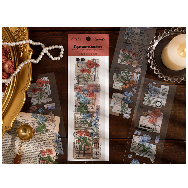 Set 6 Tấm Sticker PET Dán Trang Trí Sổ Tay DIY Bullet Journal Hình Hoa Lá