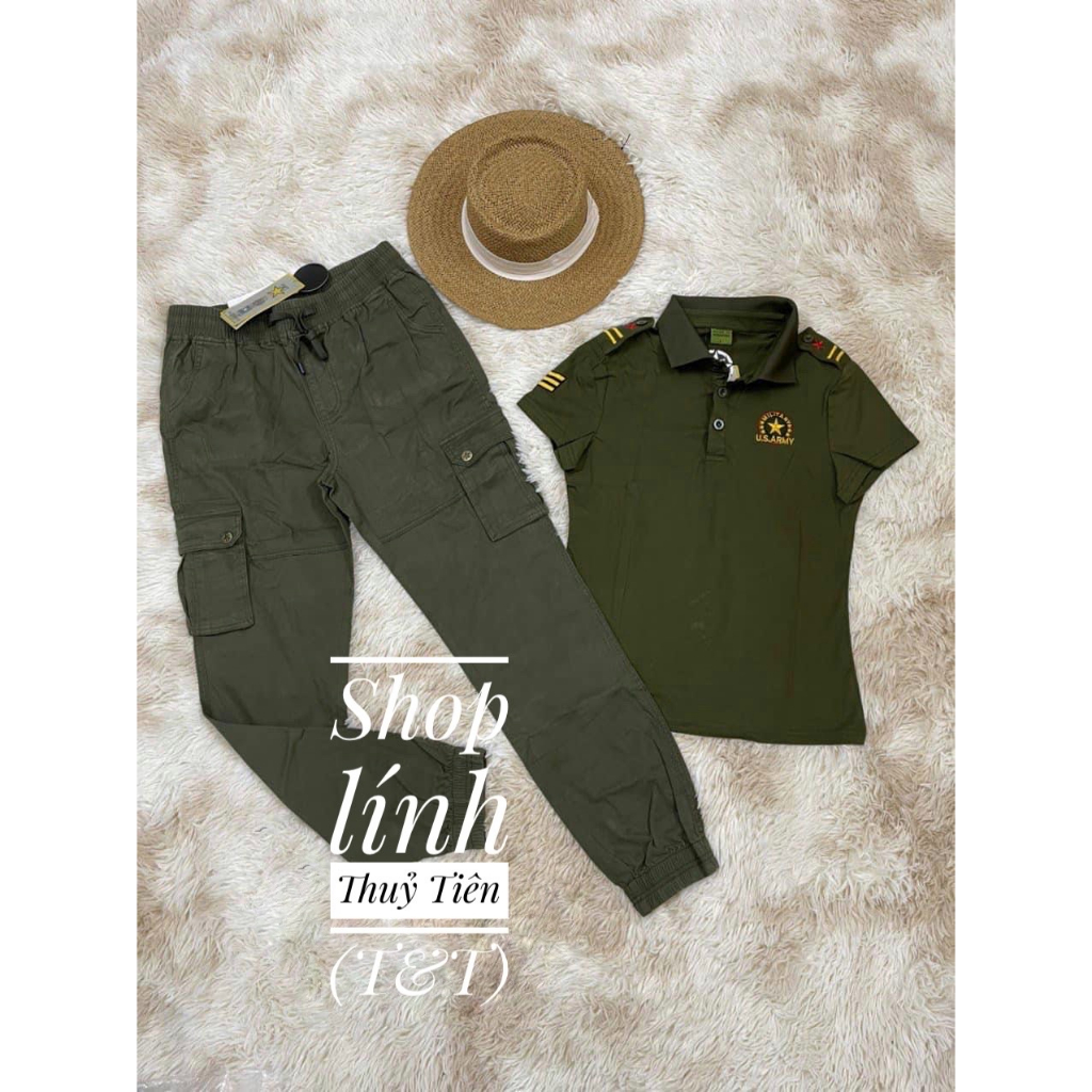 {HCM}_Bộ Lính Nữ..Bộ Lính Nữ Màu Xanh. Quần Jogger .Bộ Quần DàiTúi Hộp & Áo Polo Màu Camo Nữ Đẹp_THỦY TIÊN SHOP