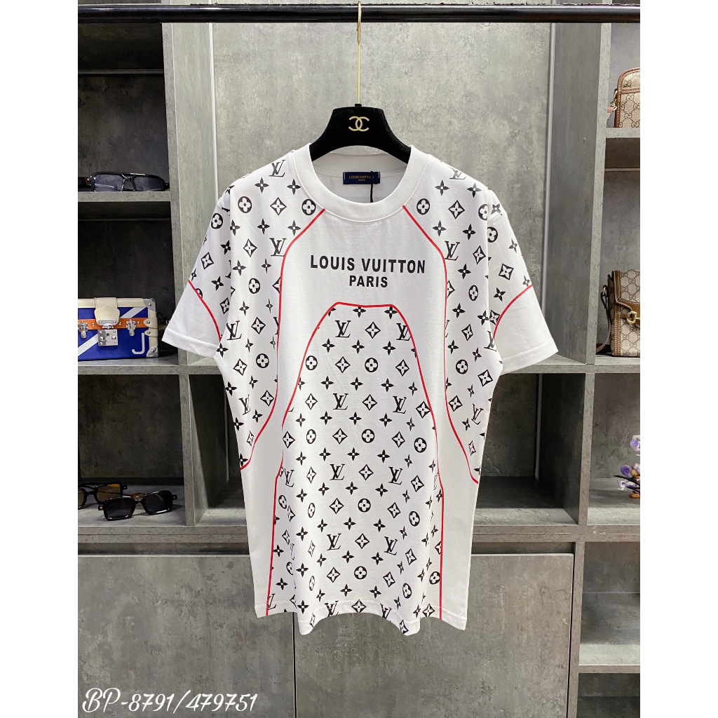 Áo Phông LOUIS VUITTON PARIS In họa tiết chữ LV Kẻ Đỏ - áo LV Nam Nữ siêu cấp vải COTTON Mịn