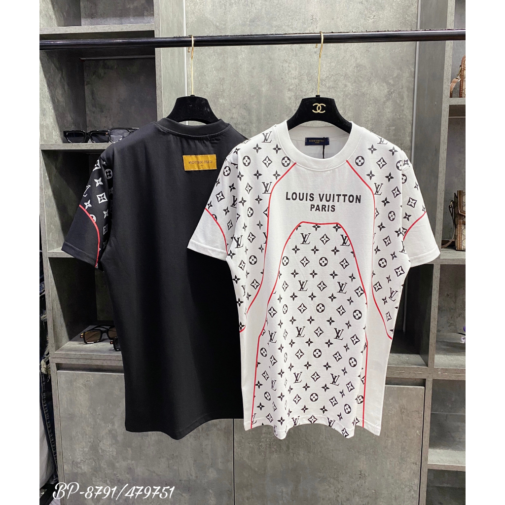 Áo Phông LOUIS VUITTON PARIS In họa tiết chữ LV Kẻ Đỏ - áo LV Nam Nữ siêu cấp vải COTTON Mịn