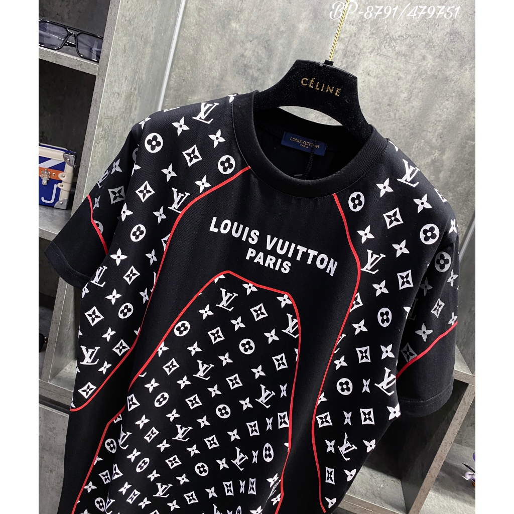 Áo Phông LOUIS VUITTON PARIS In họa tiết chữ LV Kẻ Đỏ - áo LV Nam Nữ siêu cấp vải COTTON Mịn