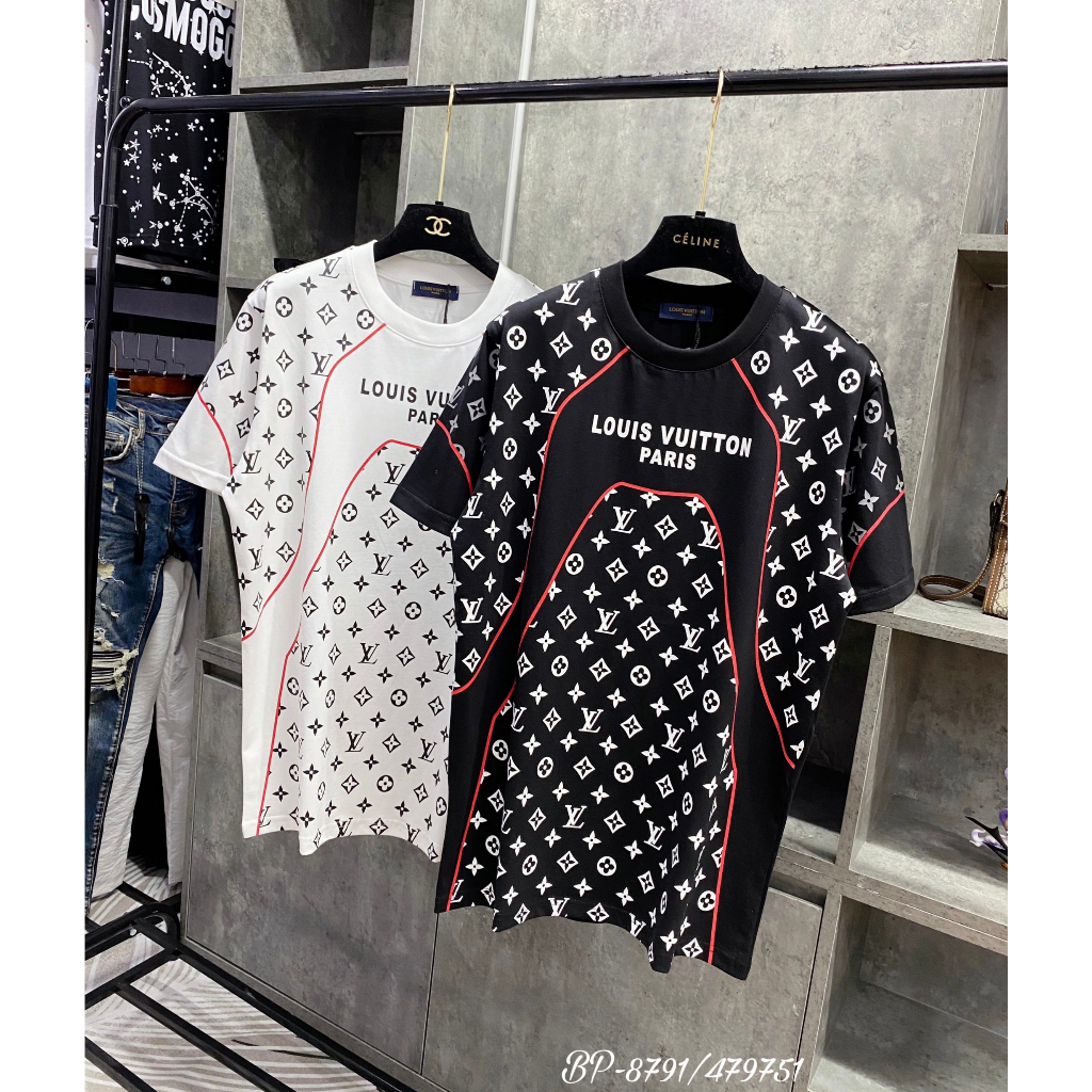 Áo Phông LOUIS VUITTON PARIS In họa tiết chữ LV Kẻ Đỏ - áo LV Nam Nữ siêu cấp vải COTTON Mịn
