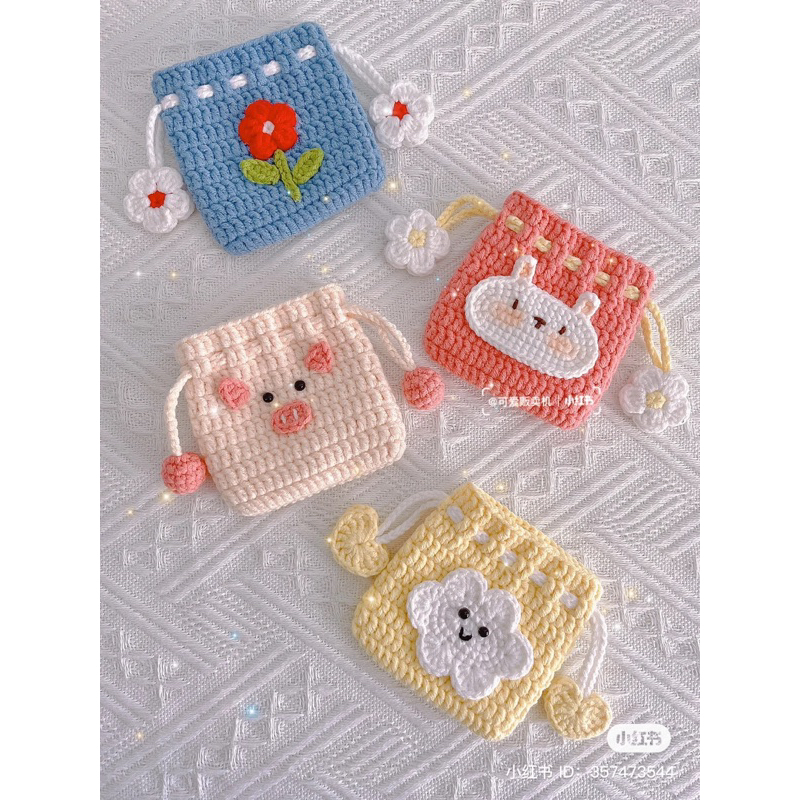 DIY Túi mini dây rút hoạ tiết bằng len Handmade