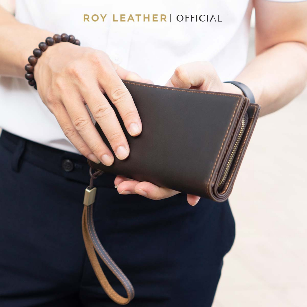 Ví dài nam cầm tay da sáp V110 - Roy Leather bảo hành 1 năm