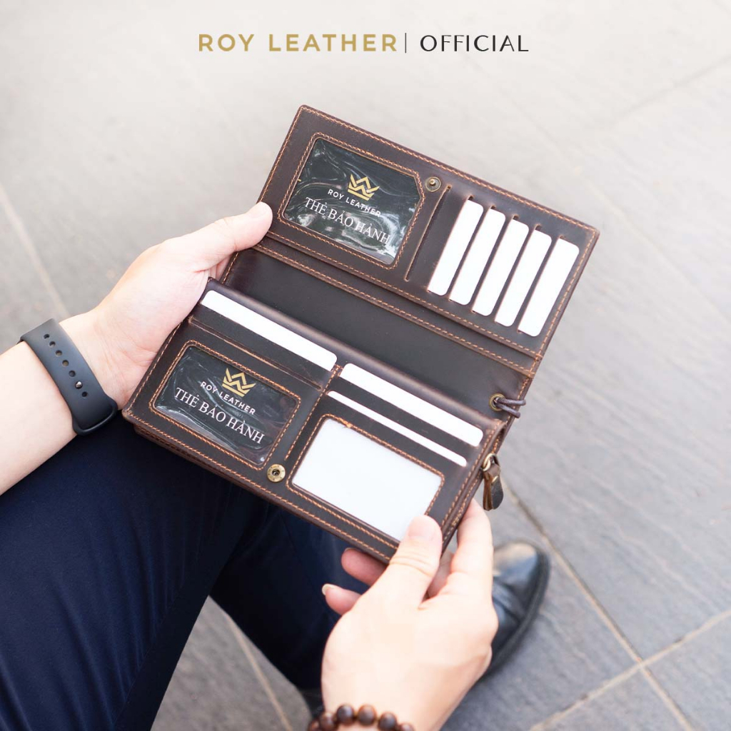 Ví dài nam cầm tay da sáp V110 - Roy Leather bảo hành 1 năm