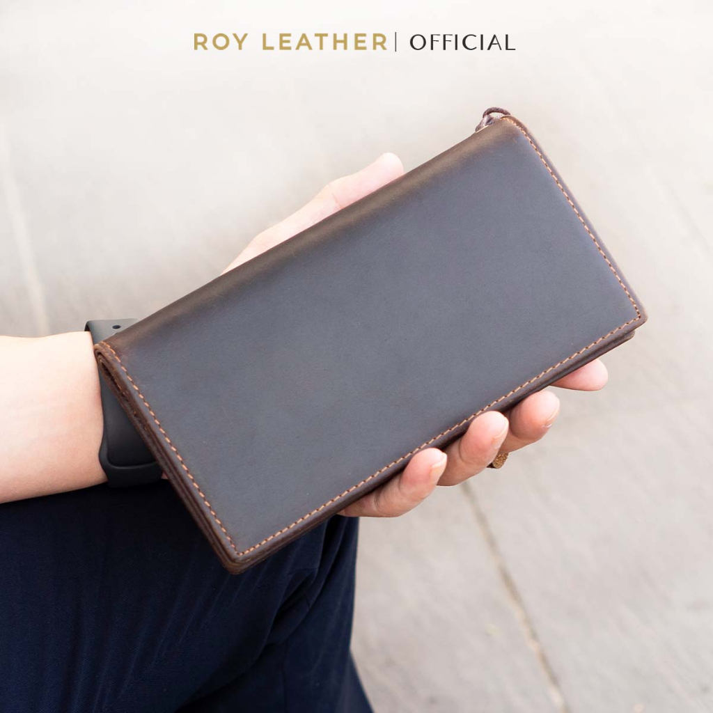 Ví dài nam cầm tay da sáp V110 - Roy Leather bảo hành 1 năm