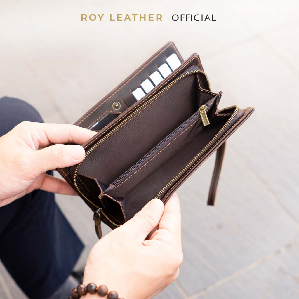 Ví dài nam cầm tay da sáp V110 - Roy Leather bảo hành 1 năm