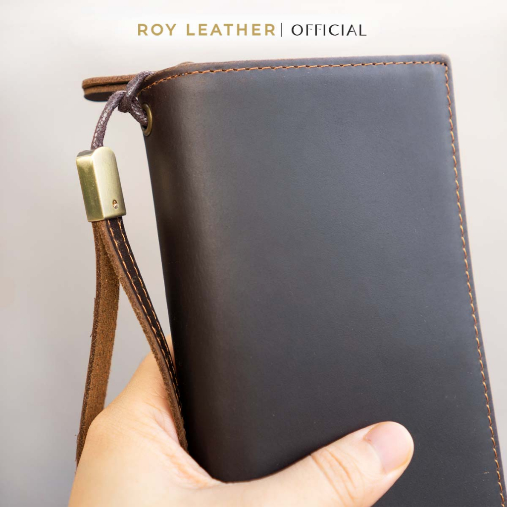 Ví dài nam cầm tay da sáp V110 - Roy Leather bảo hành 1 năm