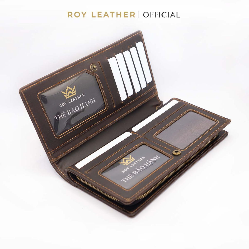 Ví dài nam cầm tay da sáp V110 - Roy Leather bảo hành 1 năm