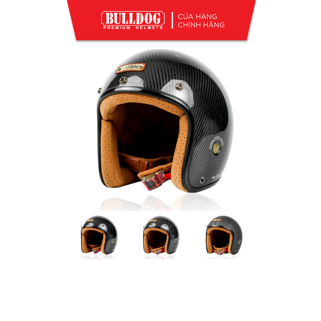 Mũ Bảo Hiểm 3/4 Cổ Điển BULLDOG Heli Carbon