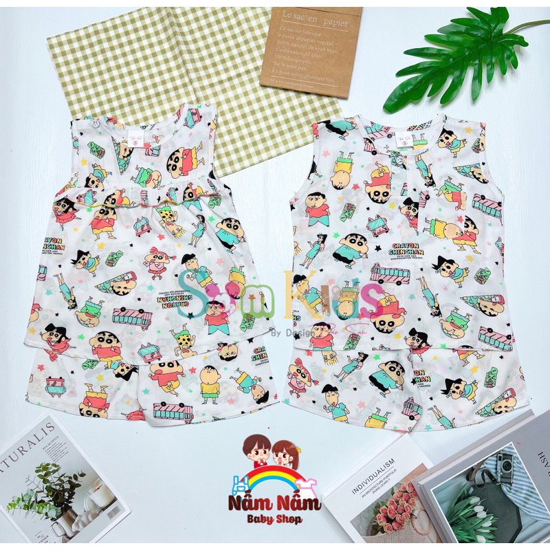 Bộ đùi sát nách bé trai bé gái chất lanh/tole Bảo Sam