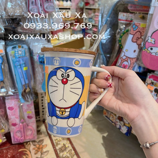Ly sứ hoạt hình doraemon có quai cầm nắp đậy tiện lợi