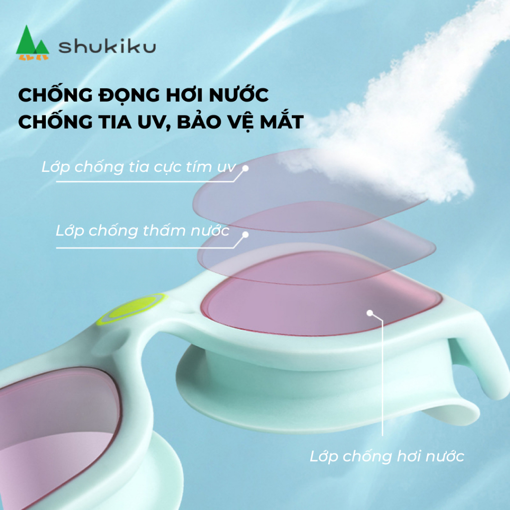 Kính bơi trẻ em cao cấp Shukiku Nhật Bản, chống bám hơi nước, chống UV, siêu nhẹ