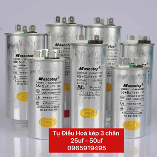 Tụ Điều Hòa 3 Chân Mascotop 30+1,5uF / 35+2uF / 40+2uF / 45+2uF / 50+5uF