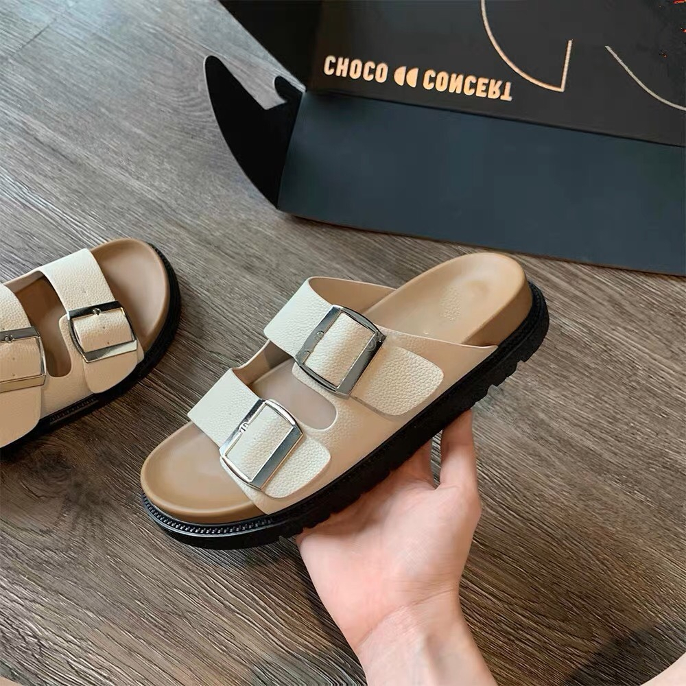 Dép sandal nhung nữ 1 cm móc khóa dây kim loại hot hè 2023 BO SHOP