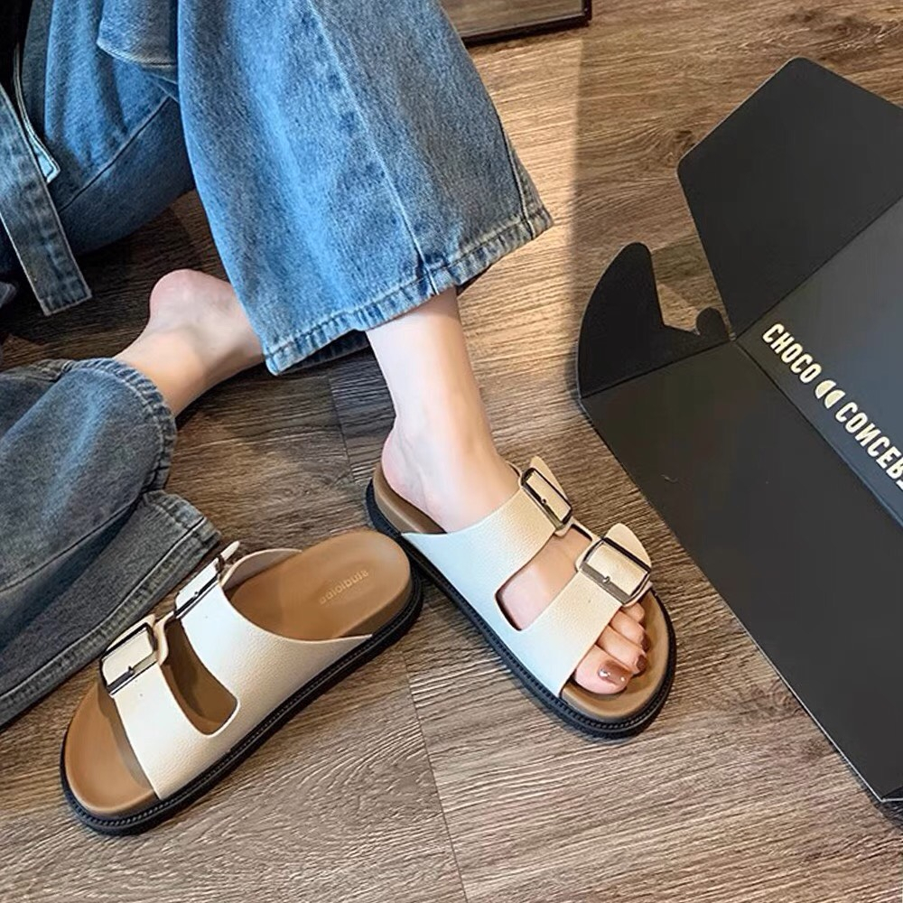 Dép sandal nhung nữ 1 cm móc khóa dây kim loại hot hè 2023 BO SHOP