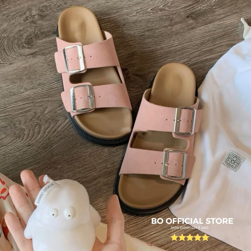 Dép sandal nhung nữ 1 cm móc khóa dây kim loại hot hè 2023 BO SHOP