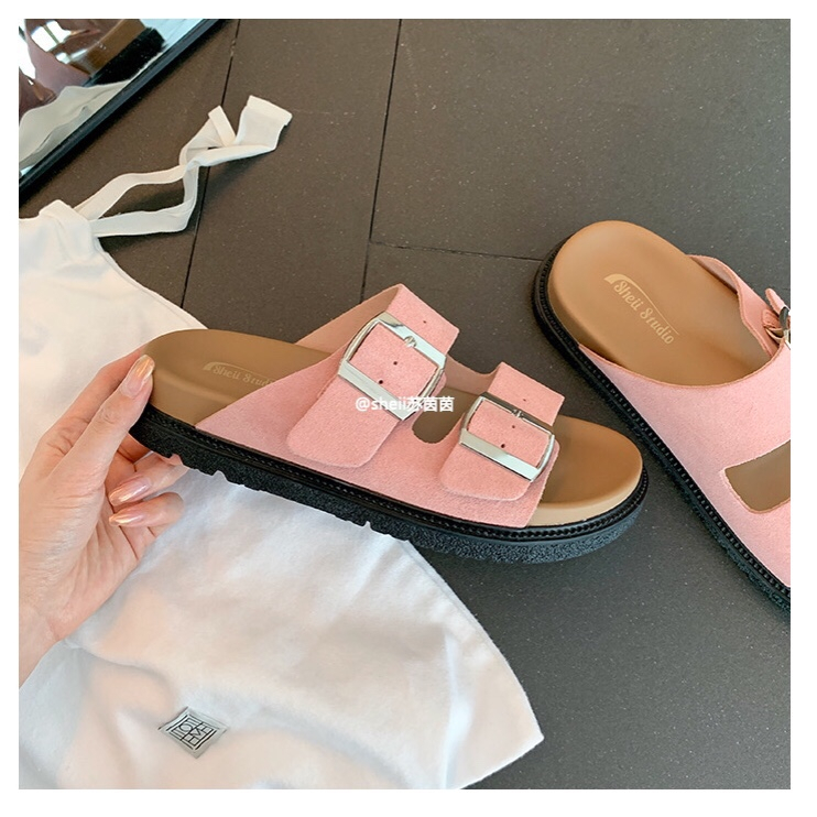 Dép sandal nhung nữ 1 cm móc khóa dây kim loại hot hè 2023 BO SHOP