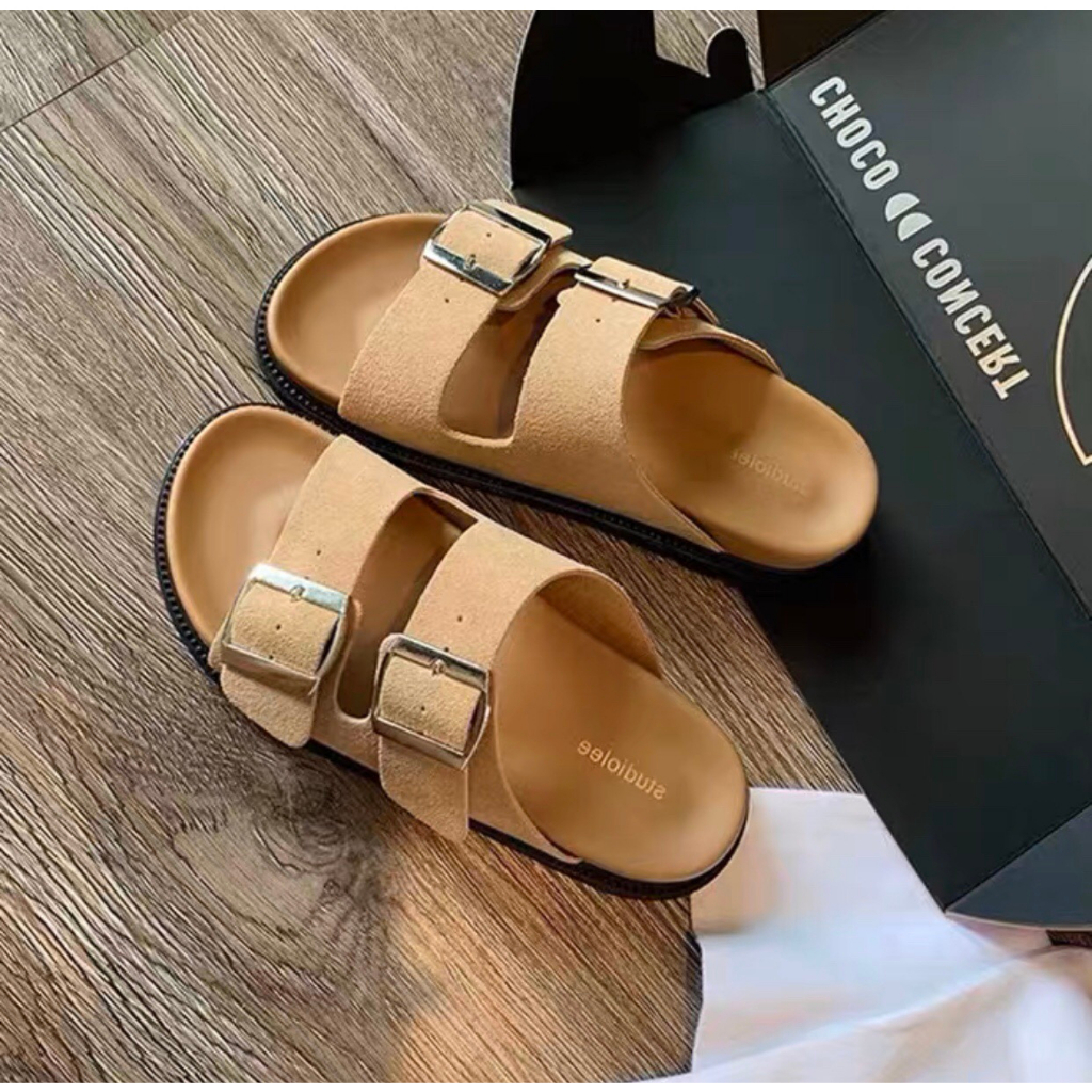 Dép sandal nhung nữ 1 cm móc khóa dây kim loại hot hè 2023 BO SHOP