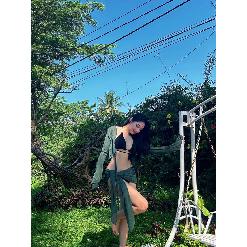 SET ÁO BUỘC DÂY VÀ KHĂN QUẤN MẶC NGOÀI BIKINI