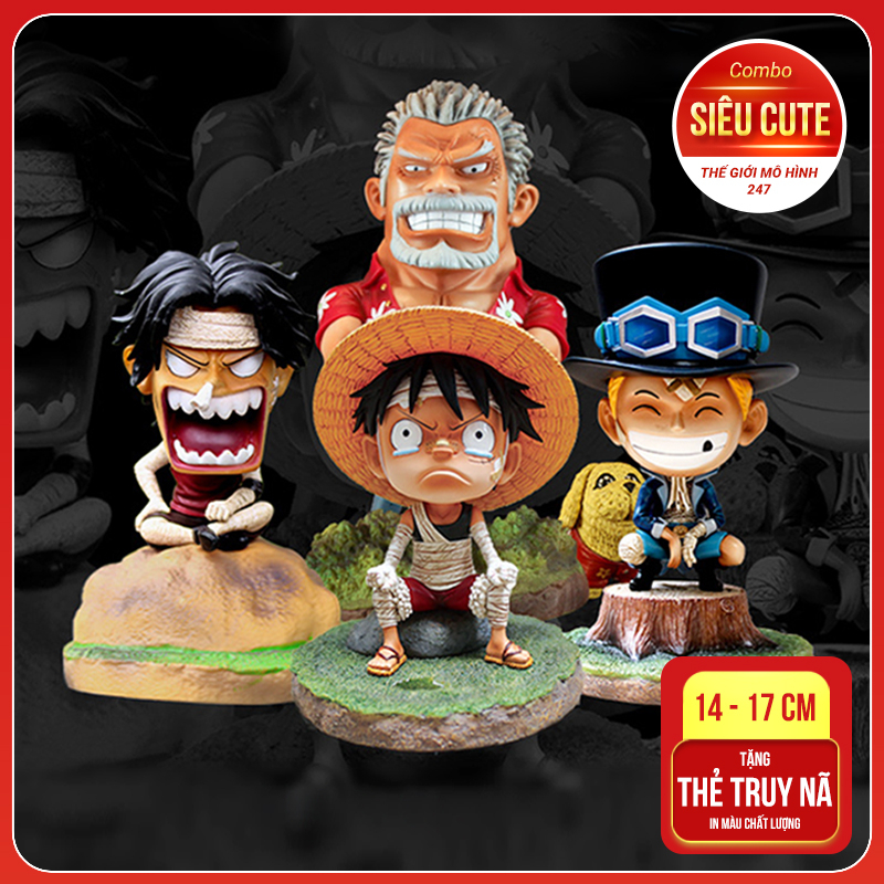 (Siêu cute) Combo mô hình nhỏ của Luffy Sabo Ace bị Ông nội Grap đấm