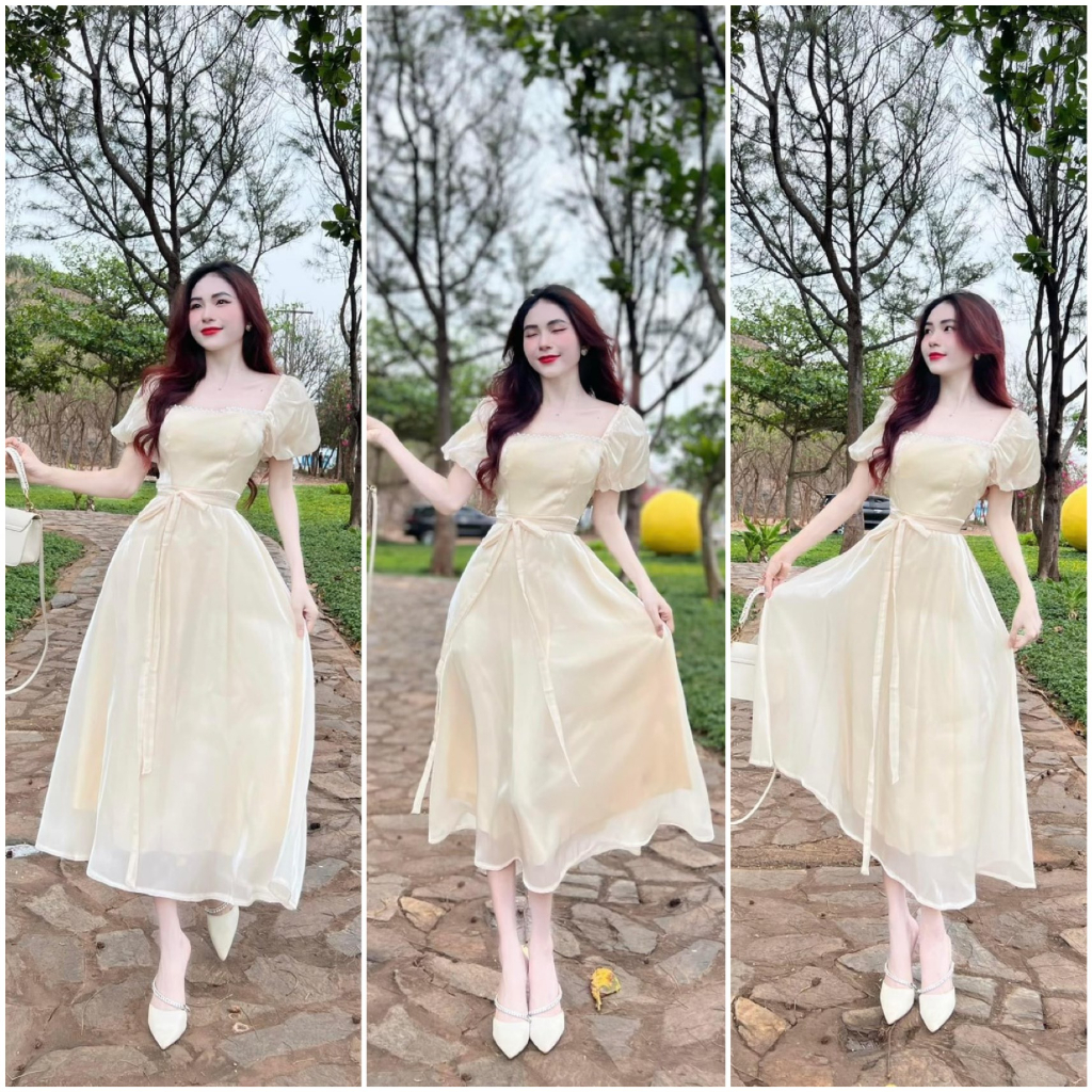 Đầm Tiểu Thư Thiết Kế AKARA M1 Dáng Xòe Tay Bồng Xinh Xắn Phù Hợp Đi Cà Phê Dạo Phố Đi Tiệc S M L XL