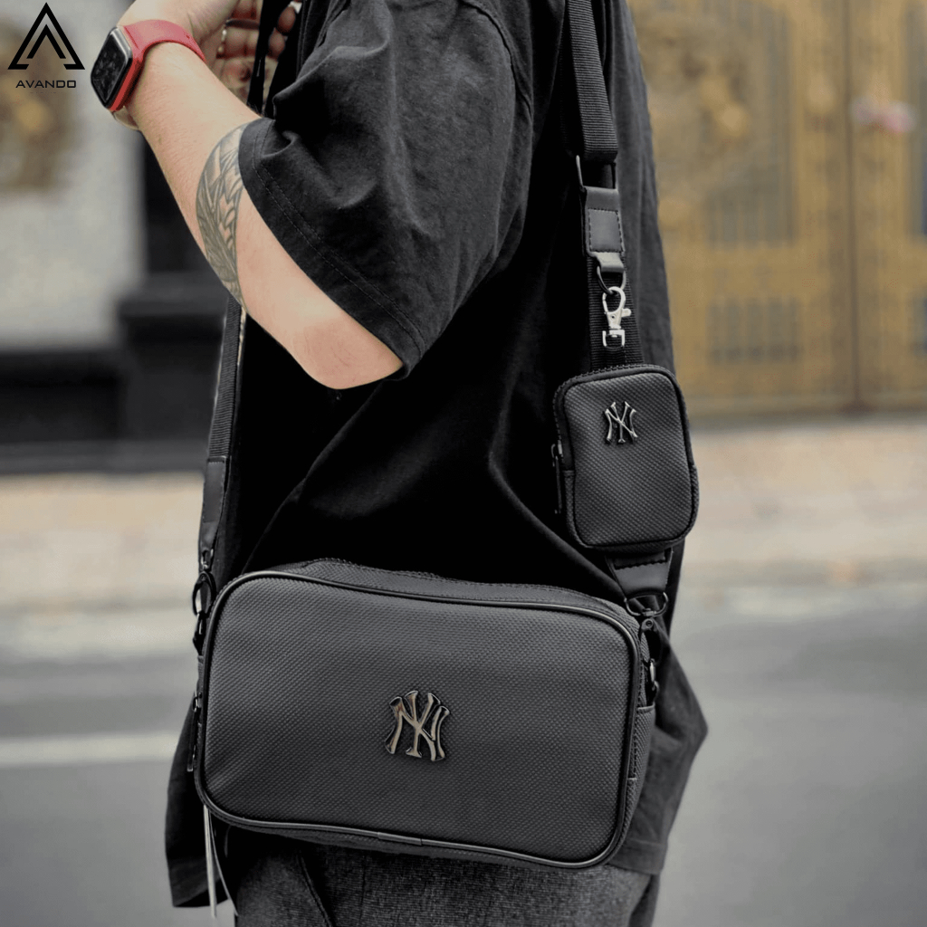 Túi Đeo Chéo NY Yankee CH.ÍNH H.ÃNG Nam Nữ MLB, Da Si Chống Thấm Nước, 2 Ngăn Tiện Lợi 24cm x 15cm x 6cm - AVANDO
