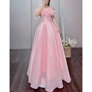 Đầm cưới hồng, dạ hội thiết kế trễ vai 3D siêu xinh