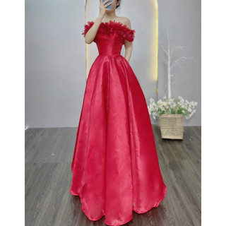 Đầm cưới đỏ, đầm đỏ kiếng trễ vai thiết kế mới