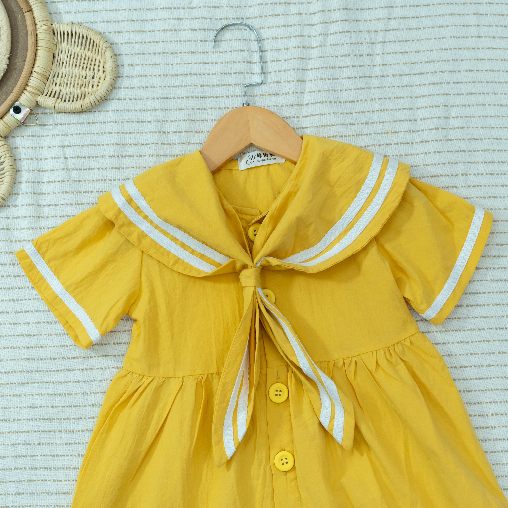Váy bé gái cổ thuỷ thủ AMISAM chất thô cotton màu sắc tươi sáng dễ mặc AM155