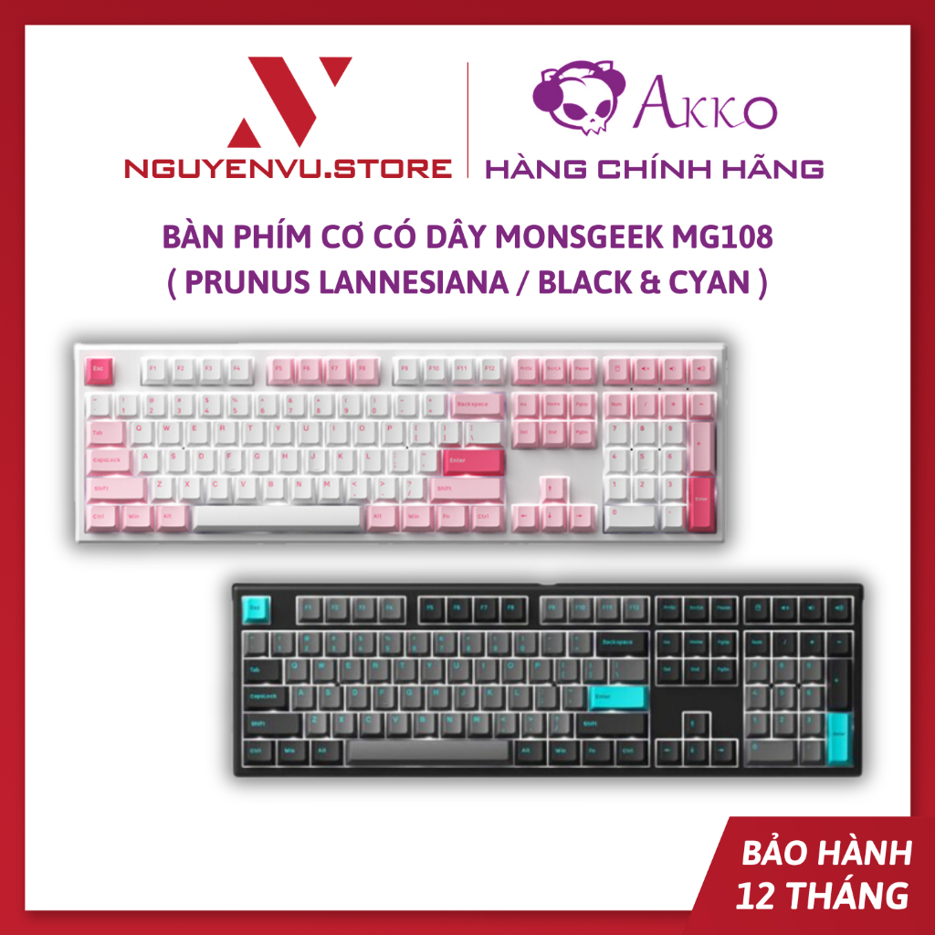 Bàn phím cơ Akko MonsGeek MG108 Prunus Lannesiana / MG108 Black & Cyan  - Hàng chính hãng