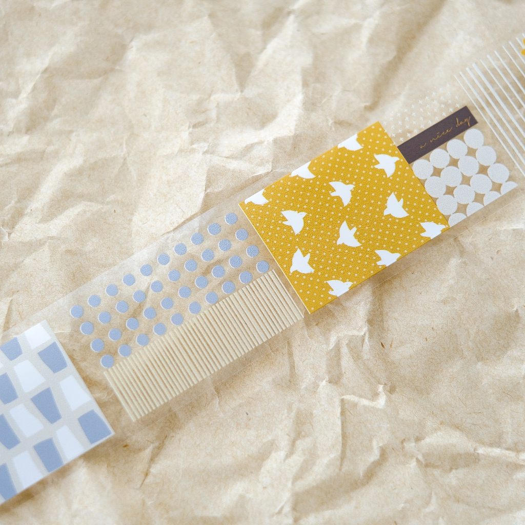 Meohime 𓃠 Hãng FStudio - Băng dán PET tape dải washi pattern xanh vàng