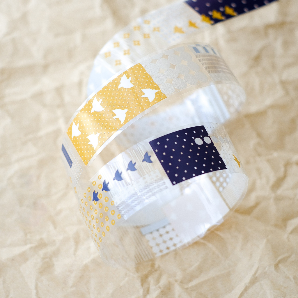 Meohime 𓃠 Hãng FStudio - Băng dán PET tape dải washi pattern xanh vàng