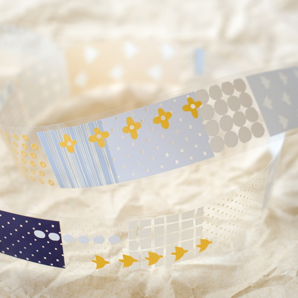 Meohime 𓃠 Hãng FStudio - Băng dán PET tape dải washi pattern xanh vàng