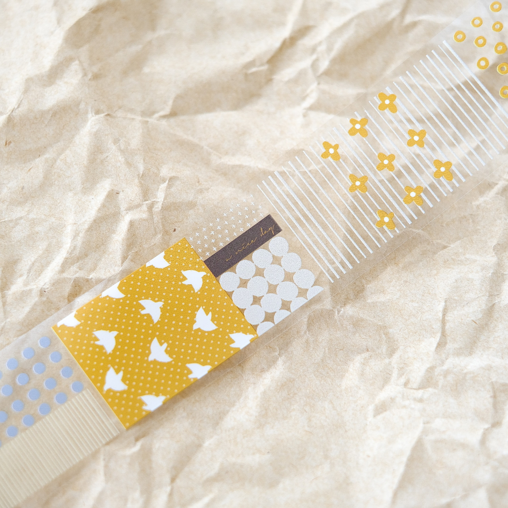 Meohime 𓃠 Hãng FStudio - Băng dán PET tape dải washi pattern xanh vàng