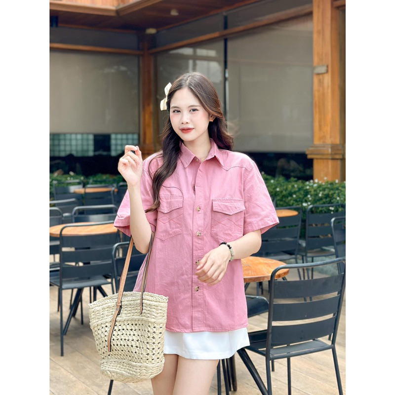 Áo Sơmi - 2 Túi Hộp - Chỉ Vai - Tay Ngắn